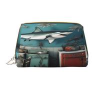 Borsa per il trucco Donne Toiletrie Showe Pennello Cura della Pelle Organizzatore di Viaggio Borsa Me Grande Borsa Trucco Accessori Bagsmart ToteLo squalo sullo sfondo della vecchia cucina, bianco