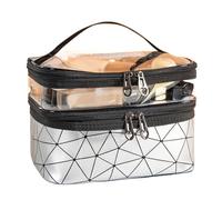 Borsa Per Il Trucco Double Portable Large Capacity Makeup Bag Korean Version Ringer Travel Multifunctional Toiletry Bag Portable Storage Bag Borsa Cosmetica(Silver)