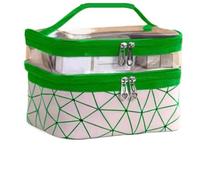 Borsa Per Il Trucco Double Portable Large Capacity Makeup Bag Korean Version Ringer Travel Multifunctional Toiletry Bag Portable Storage Bag Borsa Cosmetica(Deep Green)