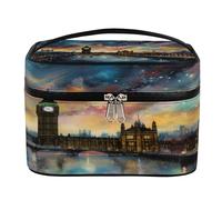 Borsa per il trucco, Dream Galaxy Bell Tower Grande Capacità Borsa da Viaggio da Viaggio per le Donne con Manico e Corda Fissa Elastica Portatile Trucco Organizer, Campanile della Galassia, Misura