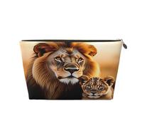 Borsa per il trucco e da toeletta a forma di leone e cucciolo, borsa da viaggio per cosmetici, per donna, 7 x 2,4 x 5 pollici
