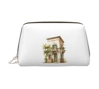 Borsa per il trucco elegante da donna con stampa di un edificio antico con ramo d'ulivo romano e stampa greca, Oro, Taglia unica, Classico