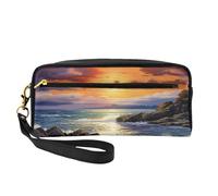 Borsa per il trucco elegante da donna con stampa paesaggio marino irlandese tramonto borsa da viaggio borsa da toilette per scuola ufficio caso