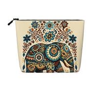 Borsa per il trucco Elephant And Blooming Flowers per donna, grande pochette cosmetica da viaggio, organizer per articoli da toilette effetto lino resistente all'acqua con cerniera, borsa portaoggetti