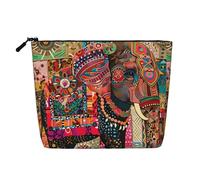 Borsa per il trucco Elephant & Floral da donna, grande pochette cosmetica da viaggio, organizer per articoli da toilette effetto lino resistente all'acqua con cerniera, borsa portaoggetti per la cura