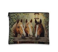 Borsa per il trucco equestre, borsa da viaggio per cosmetici con ritratto di cavallo, borsa da viaggio portatile in tela con cerniera, borsa da toilette regalo per la cura della pelle, Marrone, 7x9