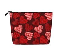 Borsa per il trucco essenziale con stampa di cuori rossi per viaggi d'affari a strato singolo con cerniera, grande capacità, nero, taglia unica, Nero, One Size