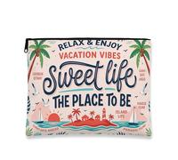 Borsa per il trucco estetica per vacanze tropicali, borsa da viaggio per cosmetici Fun Island Life, organizer portatile in tela con cerniera, essenziale per la spiaggia estiva, Pesca, 7x9 Inch