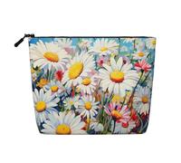 Borsa per il trucco estiva con stampa floreale margherite fiore carino borsa cosmetica per le donne sacchetto di trucco borsa da viaggio per signora, Nero , Taglia unica