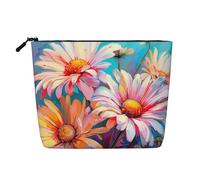 Borsa per il trucco estiva con stampa floreale margherite fiore carino borsa cosmetica per le donne sacchetto di trucco borsa da viaggio per signora, Nero , Taglia unica