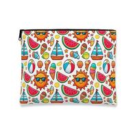 Borsa per il trucco estiva vivace, borsa da viaggio per cosmetici con sole e frutta, organizer portatile in tela con cerniera, Bianco, 7x9 Inch, Sole