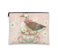 Borsa per il trucco fantasiosa, borsa da viaggio per cosmetici vintage a forma di oca nella tazza da tè per donna, organizer portatile in tela con cerniera, borsa da toilette per la cura della pelle
