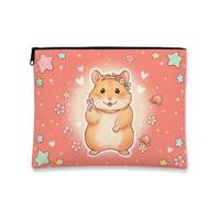 Borsa per il trucco fantasiosa con simpatico criceto segno della pace | Gesto del segno di pace, sacchetto della chiusura lampo del trucco, floreale reale, fantasia motivo stella, estetica carina