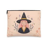 Borsa per il trucco fantasiosa illustrazione strega celeste, Pesca, 7x9 | Celeste strega arte, borsa cosmetica, lavanda e cristalli, tema giardino mistico, sfondo pesca morbido