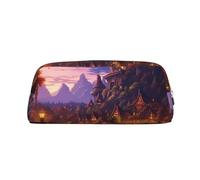 Borsa per il trucco Fantasy Town per donne e uomini, borsa da viaggio per articoli da toeletta, astuccio grande per matite