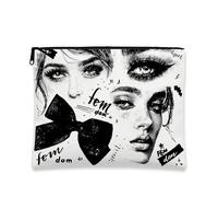 Borsa per il trucco femminile, con illustrazioni astratte artistiche e astratte, astuccio da viaggio per ragazze, organizer chic in tela con cerniera, pochette da donna per brunch, bianco, 7x9 Inch