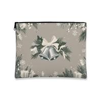 Borsa per il trucco festiva, astuccio da viaggio per cosmetici vintage con campanelle e pino, per donne, piccola borsa portatile in tela con cerniera, borsa da toilette per la cura della pelle delle