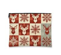 Borsa per il trucco festiva, borsa da viaggio vintage con cervo rosso, da donna, piccola borsa portatile in tela con cerniera, borsa da toilette per la cura della pelle delle vacanze, Rosso, 7x9 Inch