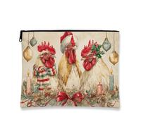 Borsa per il trucco festiva, borsa da viaggio vintage con gallo per donne, piccola borsa portatile in tela con cerniera, borsa da toilette natalizia, Rosso, 7x9 Inch, Custodia