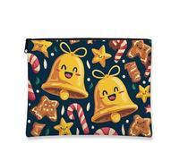 Borsa per il trucco festiva, borsetta da viaggio per donne, con campanelle e stelle, piccola borsa portatile in tela con cerniera, borsa da toilette per la cura della pelle delle vacanze, Navy, 7x9