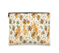 Borsa per il trucco floreale a nido d'ape, borsa da viaggio per cosmetici vintage da donna, piccola borsa portatile in tela con cerniera, borsa da toilette primaverile per la cura della pelle, Giallo
