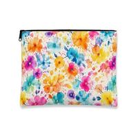 Borsa per il trucco floreale ad acquerello, borsa da viaggio per cosmetici con fiori vivaci, organizer portatile in tela con cerniera, borsa da toilette primaverile per la cura della pelle