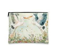 Borsa per il trucco floreale ad acquerello, elegante custodia da viaggio per cosmetici con cicogna, organizer portatile in tela con cerniera, borsa da toilette primaverile per la cura della pelle