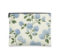 Borsa per il trucco floreale blu, borsa da viaggio per cosmetici vintage ortensia per donne, piccola borsa portatile in tela con cerniera, regalo per festival, borsa da toeletta per la cura della