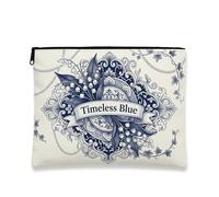 Borsa per il trucco floreale blu senza tempo, borsa da viaggio elegante vintage per donne, organizer portatile in tela con cerniera, borsa da toeletta invernale per la cura della pelle, 17,8 x 22,9 cm
