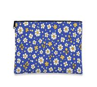 Borsa per il trucco floreale, borsa cosmetica vintage blu crisantemo per donne, piccola borsa portatile in tela con cerniera, borsa da viaggio primaverile, Blu, 7x9 Inch, Fiore