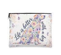 Borsa per il trucco floreale, borsa da viaggio con disegno di cane acquerello per donne, organizer portatile in tela con cerniera, regalo per gli amanti degli animali, multicolore, 7x9 Inch, floreale