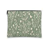 Borsa per il trucco floreale, borsa da viaggio elegante vintage per donne, organizer portatile in tela con cerniera, borsa da toilette primaverile per la cura della pelle, Verde, 7x9 Inch, floreale