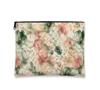 Borsa per il trucco floreale, borsa da viaggio elegante vintage per donne, piccola borsa portatile in tela con cerniera, borsa da toilette primaverile per la cura della pelle, Pesca, 7x9 Inch