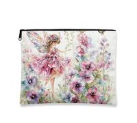 Borsa per il trucco floreale, borsa da viaggio per cosmetici ad acquerello con fata e fiore, piccola borsa portatile in tela con cerniera, custodia per la cura della pelle per festival di primavera