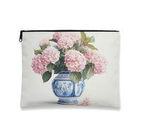 Borsa per il trucco floreale, borsa da viaggio per cosmetici botanica vintage pesca ortensia per donne, piccola borsa portatile in tela con cerniera, borsa per la cura della pelle del festival di