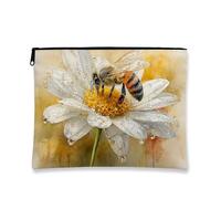 Borsa per il trucco floreale, borsa da viaggio per cosmetici con ape e margherita per donne, piccola borsa portatile in tela con cerniera, borsa da toilette regalo di primavera per la cura della pelle