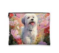 Borsa per il trucco floreale, borsa da viaggio per cosmetici con design a forma di cane, piccola borsa in tela con cerniera, regalo per gli amanti degli animali, organizer per articoli da toeletta