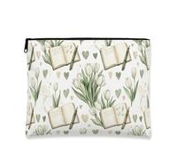 Borsa per il trucco floreale, borsa da viaggio per cosmetici da donna, organizer portatile in tela con cerniera, borsa da toilette primaverile per la cura della pelle, Verde, 7x9 Inch, Tulipani