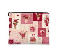 Borsa per il trucco floreale, borsa da viaggio per cosmetici romantica e vintage per donna, organizer portatile in tela con cerniera, perfetta per la primavera e San Valentino, 7x9 pollici