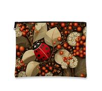 Borsa per il trucco floreale, borsa da viaggio per cosmetici vintage botanica coccinella per donne, piccola borsa portatile in tela con cerniera, borsa da toilette per la cura della pelle all'aperto