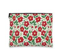 Borsa per il trucco floreale, borsa da viaggio per cosmetici vintage con fiore rosso per donne, organizer portatile in tela con cerniera, borsa da toilette primaverile per la cura della pelle, Rosso