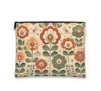 Borsa per il trucco floreale, borsa da viaggio per cosmetici vintage fantasiosa per donne, piccola borsa portatile in tela con cerniera, borsa da toilette primaverile per la cura della pelle, Verde