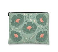 Borsa per il trucco floreale, borsa da viaggio per cosmetici vintage moderna per donne, organizer portatile in tela con cerniera, borsa da toilette primaverile per la cura della pelle, Verde, 7x9 Inch