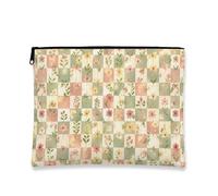 Borsa per il trucco floreale, borsa da viaggio per cosmetici vintage patchwork per donne, organizer portatile in tela con cerniera, borsa da toilette primaverile per la cura della pelle, Pesca, 7x9