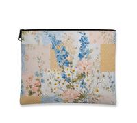 Borsa per il trucco floreale, borsa da viaggio per cosmetici vintage patchwork per donne, organizer portatile in tela con cerniera, borsa da toilette primaverile per la cura della pelle, Blu, 7x9 Inch