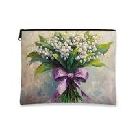 Borsa per il trucco floreale, borsa da viaggio per cosmetici vintage per donne, organizer portatile in tela con cerniera, borsa da toilette regalo primaverile, bianco, 7x9 Inch, Bouquet