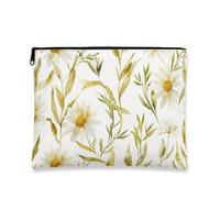 Borsa per il trucco floreale, borsa da viaggio vintage bianca con crisantemo per donne, organizer portatile in tela con cerniera, borsa da toilette estiva per la cura della pelle, bianco, 7x9 Inch