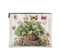 Borsa per il trucco floreale, borsa da viaggio vintage botanica per donne, organizer portatile in tela con cerniera, borsa da toilette primaverile per la cura della pelle, 17,8 x 22,9 cm