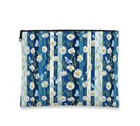 Borsa per il trucco floreale, borsa da viaggio vintage con crisantemo per donne, organizer portatile in tela con cerniera, borsa da toilette primaverile per la cura della pelle, Blu navy, 7x9 Inch