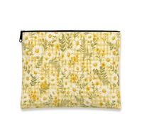 Borsa per il trucco floreale, borsa da viaggio vintage gialla con crisantemo per donne, organizer portatile in tela con cerniera, borsa da toilette primaverile per la cura della pelle, Giallo, 7x9